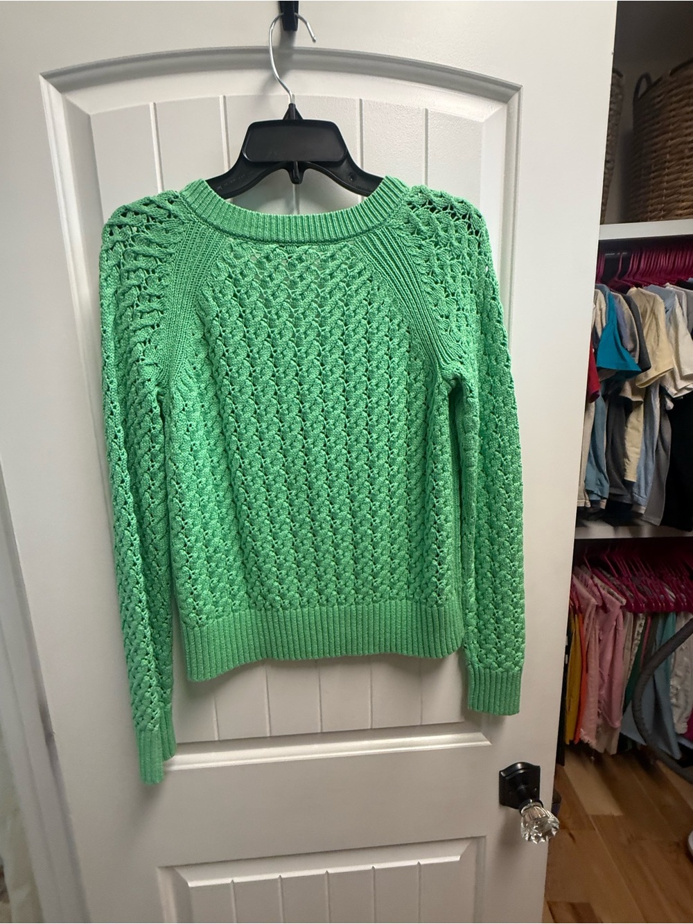 Talbots Green Cable Open Knit V-Neck 100% Cotton Sweater Women’s XS - Picture 10 of 12